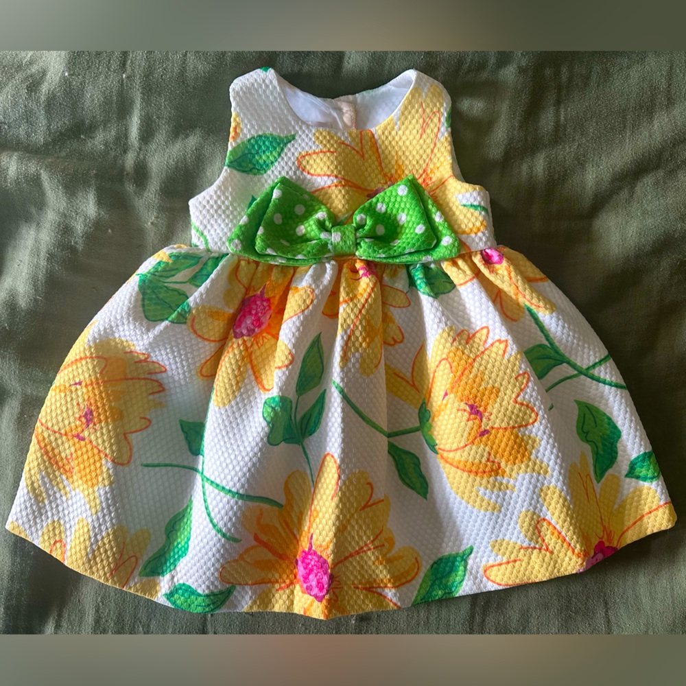 Bonnie Baby Easter Dress yellow white and green spring floral sleeveless 12month